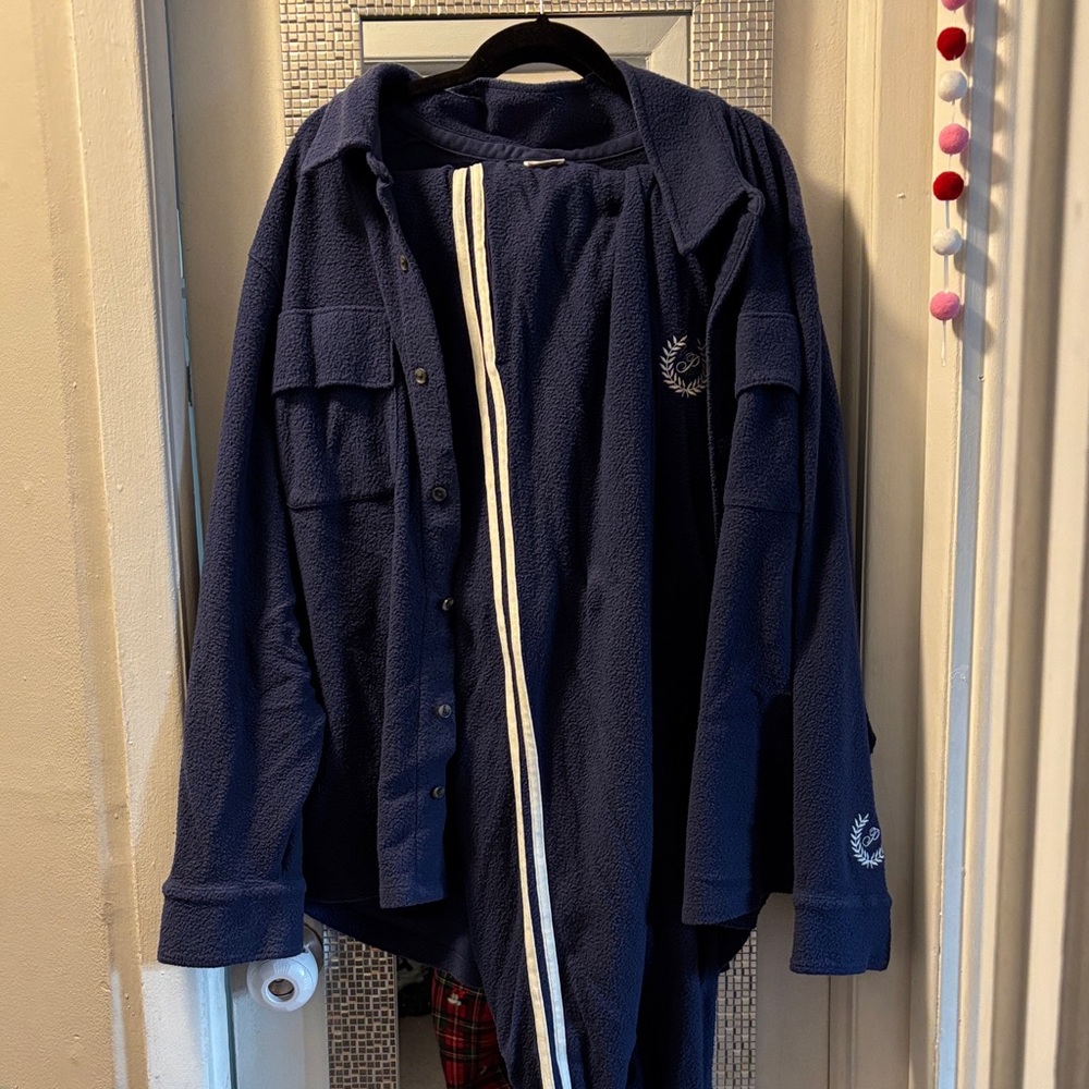 Navy Blue Button-Up Shirt and matching pants with Embroidered Logo